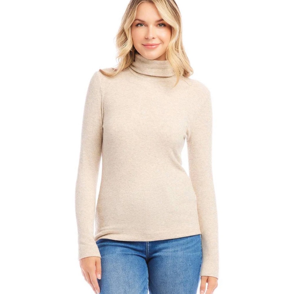 Karen Kane XS Oatmeal Turtleneck Ribbed Knit Top VGUC